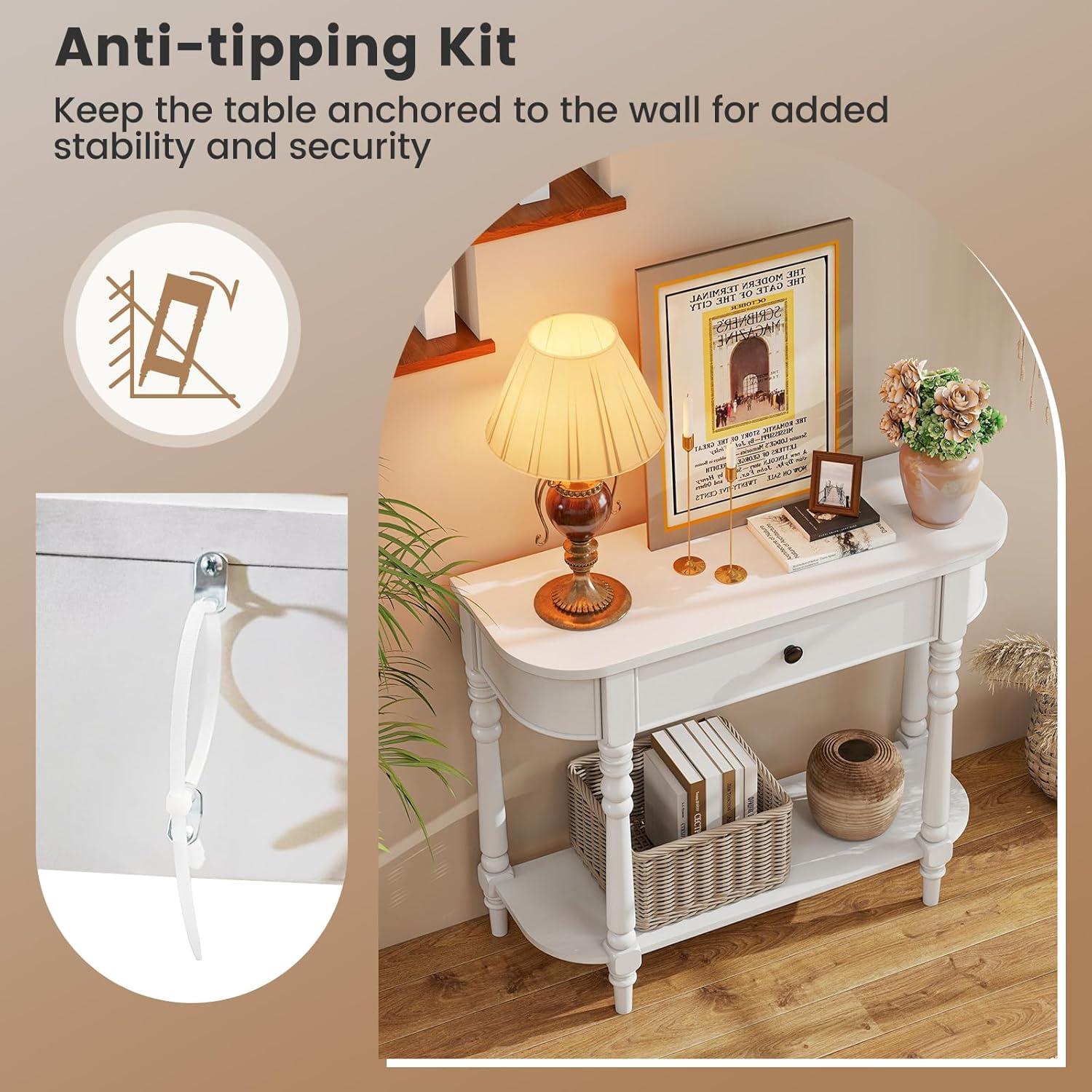 image:imageGiantex 2Tier Console Table 36 Retro Entryway Table with Storage Drawer amp Elegant Legs Narrow Wooden Sofa Table with Open Shelf for Living Room Foyer Hallway Bedroom Entrance BrownWhite