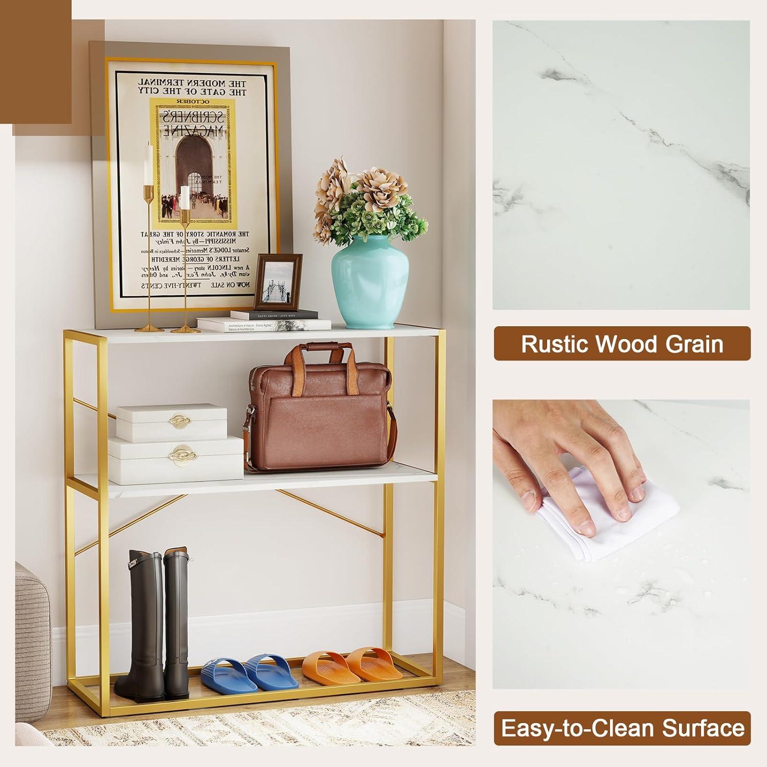 image:imageGiantex 36 Narrow Console Table 2Tier Entryway Tables with Faux Marble Top amp HeavyDuty Metal Frame Behind Couch Table Modern Sofa Tables with Open Storage Shelves for Entrance Living RoomFoyerWhitegold