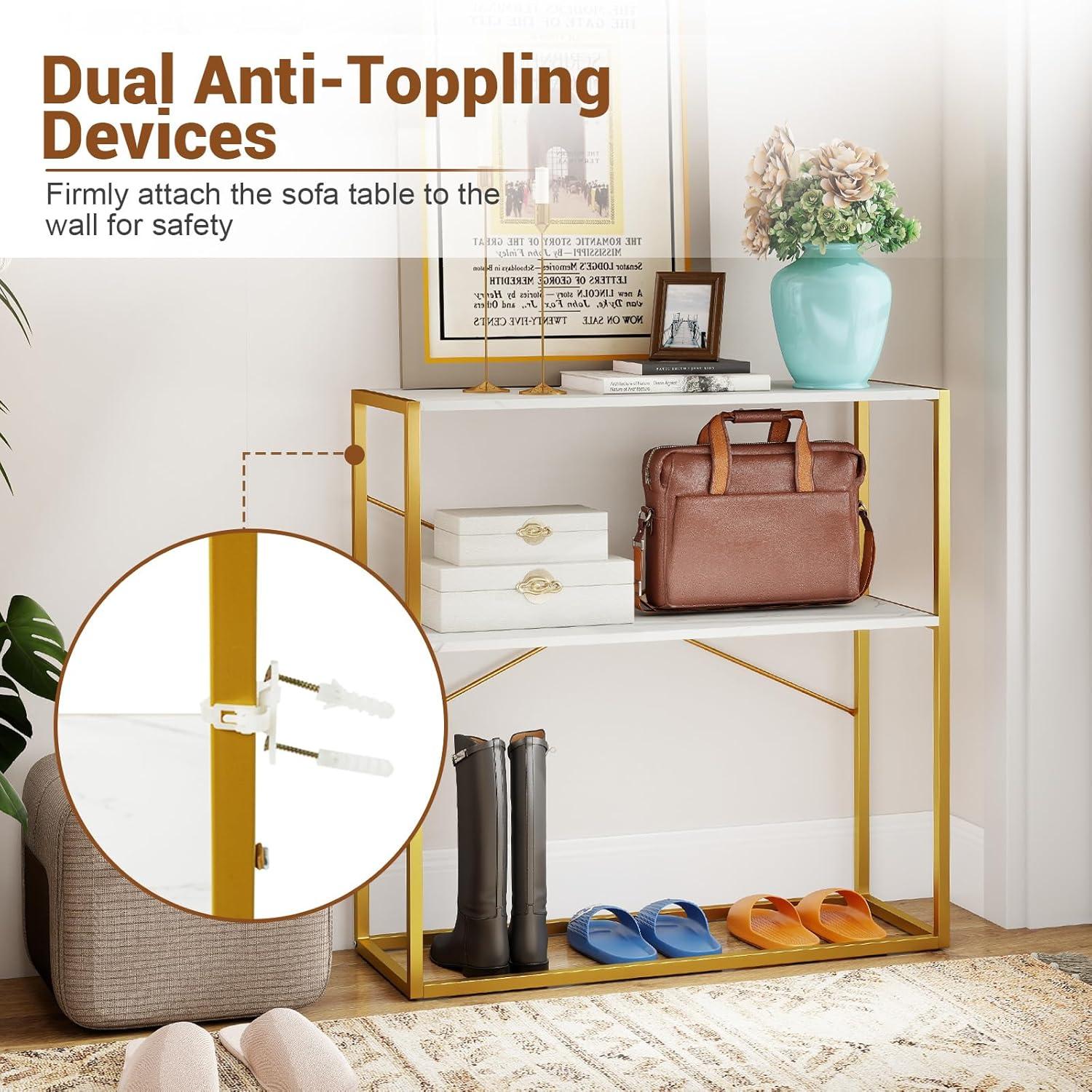 image:imageGiantex 36 Narrow Console Table 2Tier Entryway Tables with Faux Marble Top amp HeavyDuty Metal Frame Behind Couch Table Modern Sofa Tables with Open Storage Shelves for Entrance Living RoomFoyerWhitegold