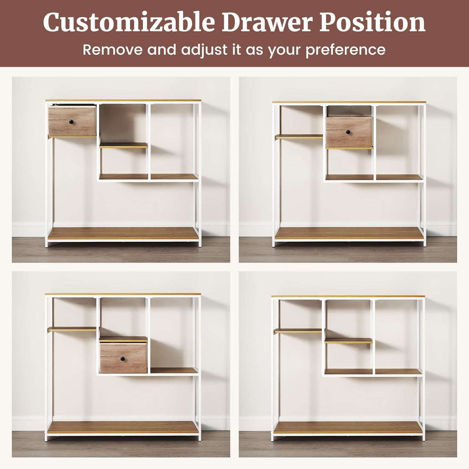 image:imageGiantex 40 Narrow Console Table Modern Sofa Table with Open Storage Shelves and Removable Drawer Skinny Behind Couch Tables Long Entrway Tables for Living Room Foyer Hallway Rustic BrownBlackNatural White