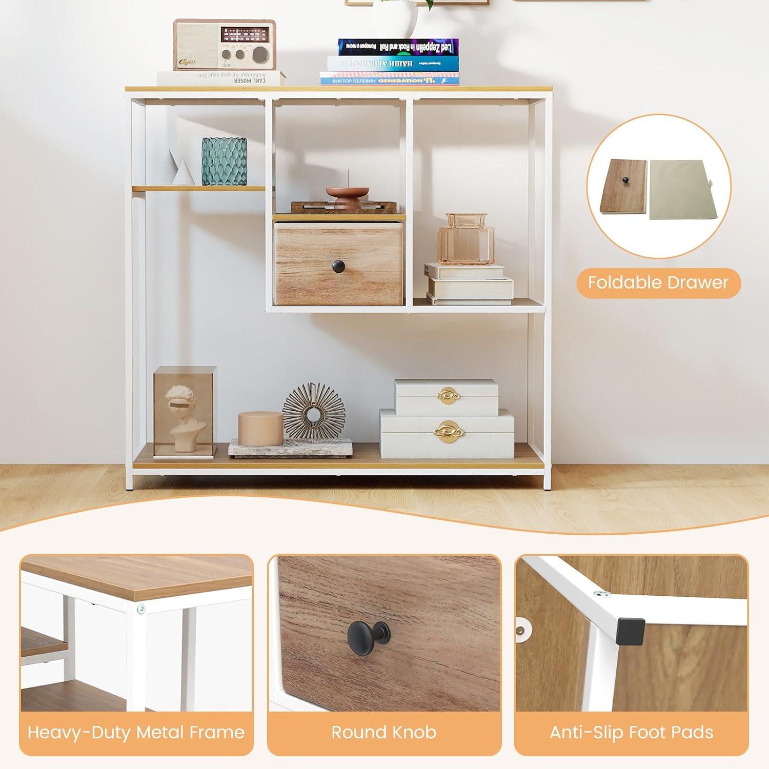 image:imageGiantex 40 Narrow Console Table Modern Sofa Table with Open Storage Shelves and Removable Drawer Skinny Behind Couch Tables Long Entrway Tables for Living Room Foyer Hallway Rustic BrownBlackNatural White