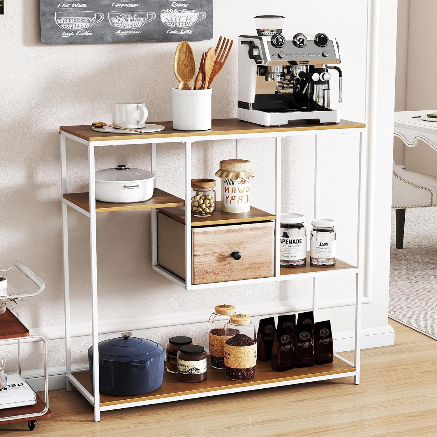 image:imageGiantex 40 Narrow Console Table Modern Sofa Table with Open Storage Shelves and Removable Drawer Skinny Behind Couch Tables Long Entrway Tables for Living Room Foyer Hallway Rustic BrownBlackNatural White