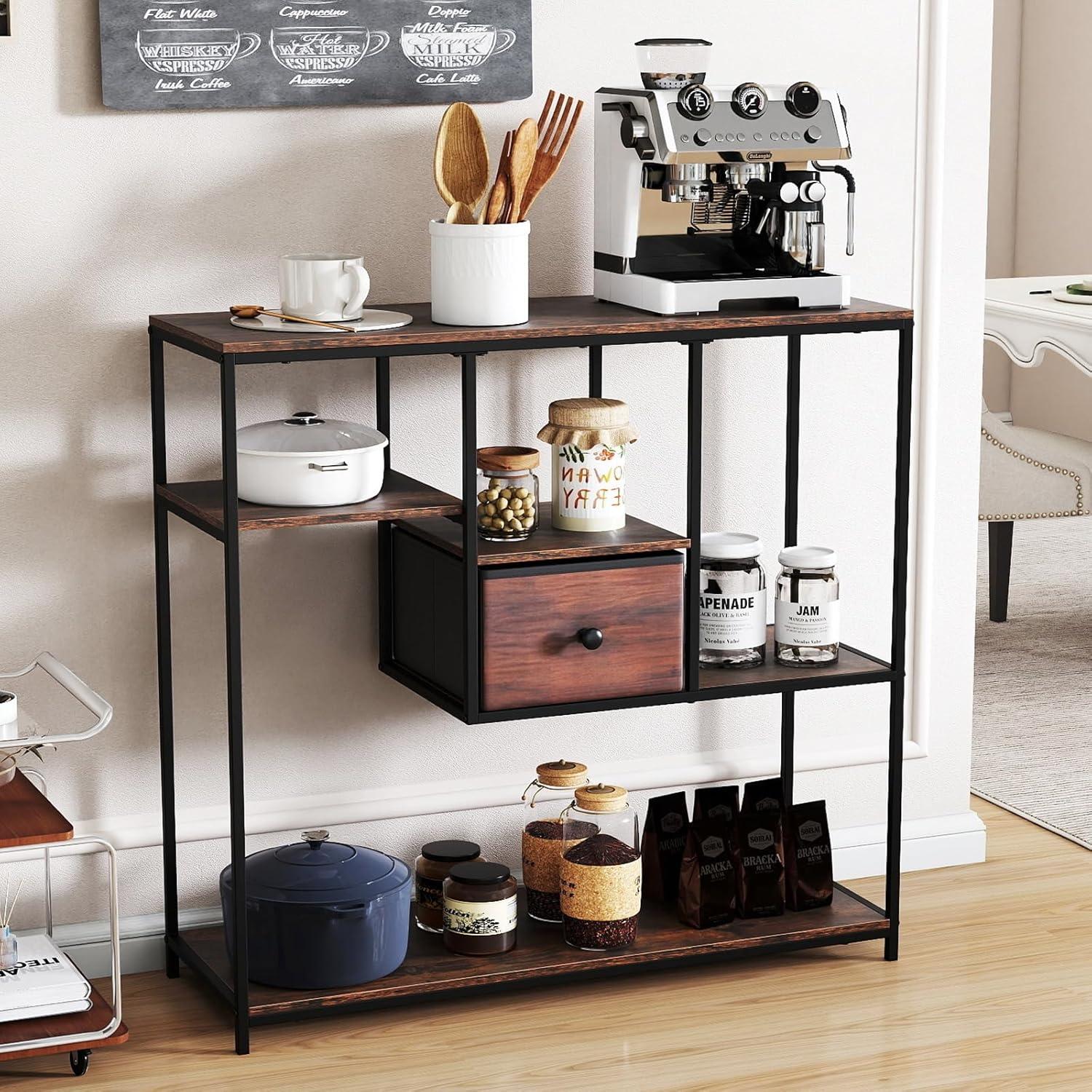 image:imageGiantex 40 Narrow Console Table Modern Sofa Table with Open Storage Shelves and Removable Drawer Skinny Behind Couch Tables Long Entrway Tables for Living Room Foyer Hallway Rustic BrownBlackRustic Brown Black