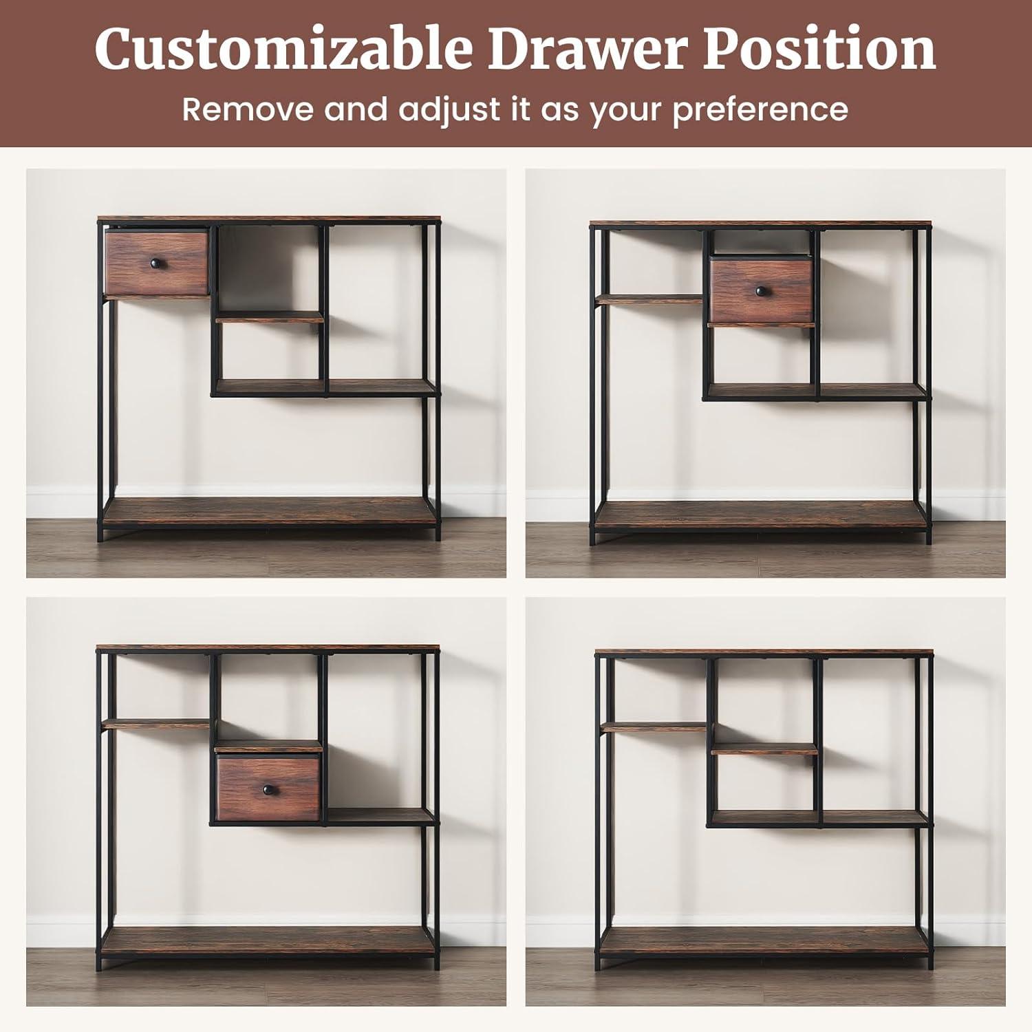 image:imageGiantex 40 Narrow Console Table Modern Sofa Table with Open Storage Shelves and Removable Drawer Skinny Behind Couch Tables Long Entrway Tables for Living Room Foyer Hallway Rustic BrownBlackRustic Brown Black
