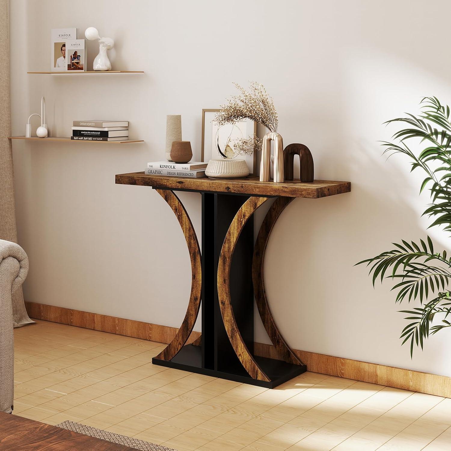 image:imageGiantex 40 Narrow Console Table TShaped Entryway Table with Open Storage Shelve Industrial Sofa Table Behind Couch Modern Foyer Table Accent Table for Living Room EntranceHallwayRustic BrownRustic Brown