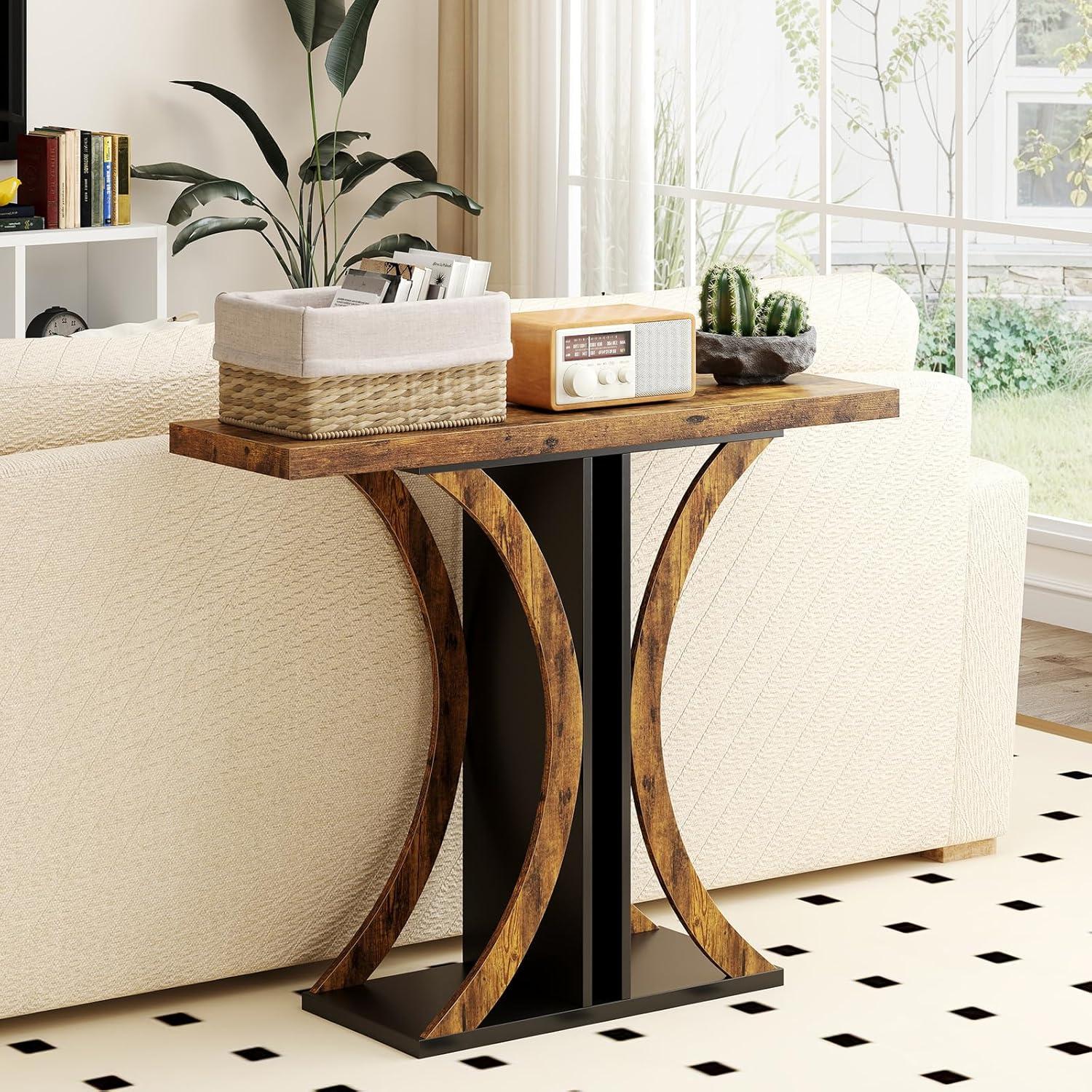 image:imageGiantex 40 Narrow Console Table TShaped Entryway Table with Open Storage Shelve Industrial Sofa Table Behind Couch Modern Foyer Table Accent Table for Living Room EntranceHallwayRustic BrownRustic Brown