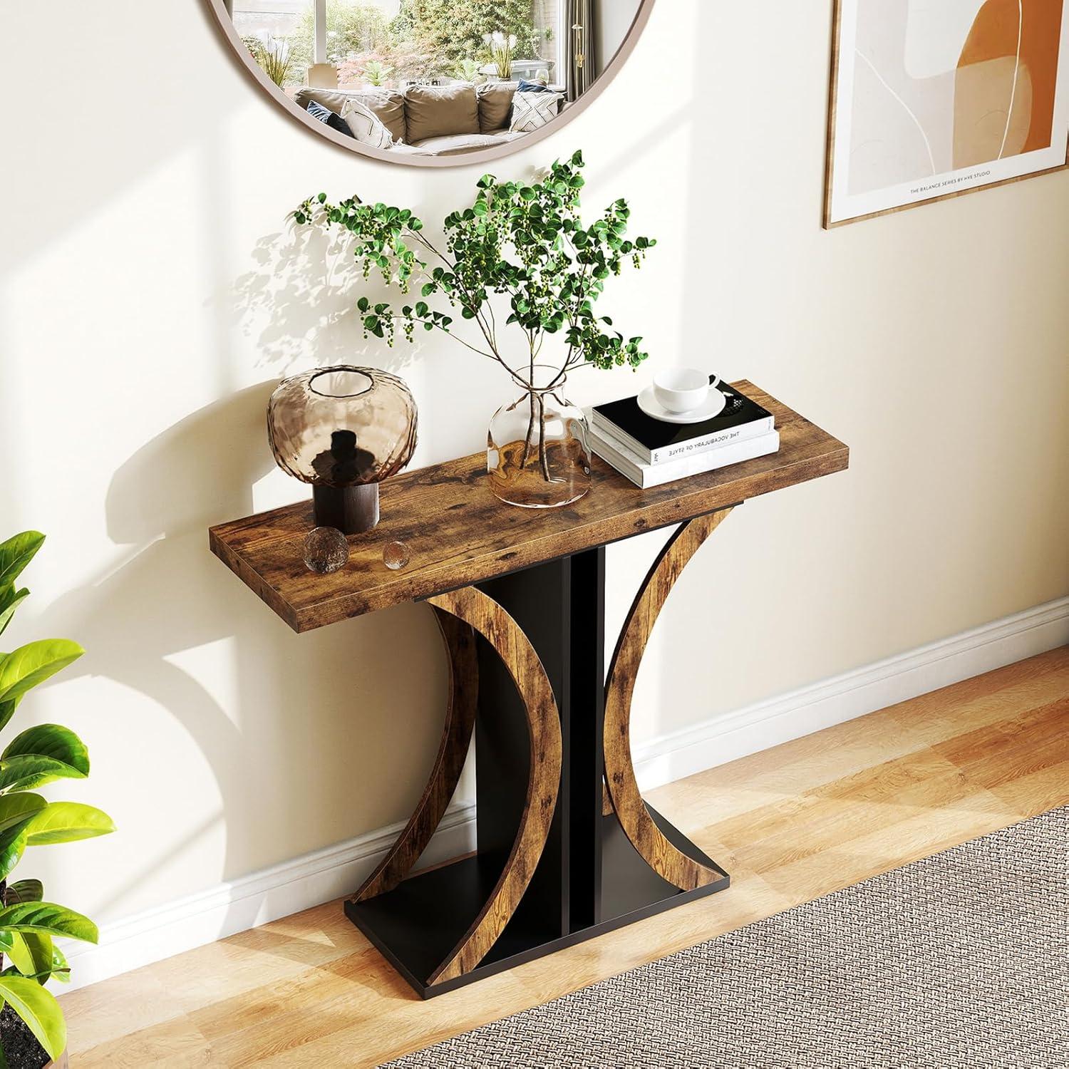 image:imageGiantex 40 Narrow Console Table TShaped Entryway Table with Open Storage Shelve Industrial Sofa Table Behind Couch Modern Foyer Table Accent Table for Living Room EntranceHallwayRustic BrownRustic Brown