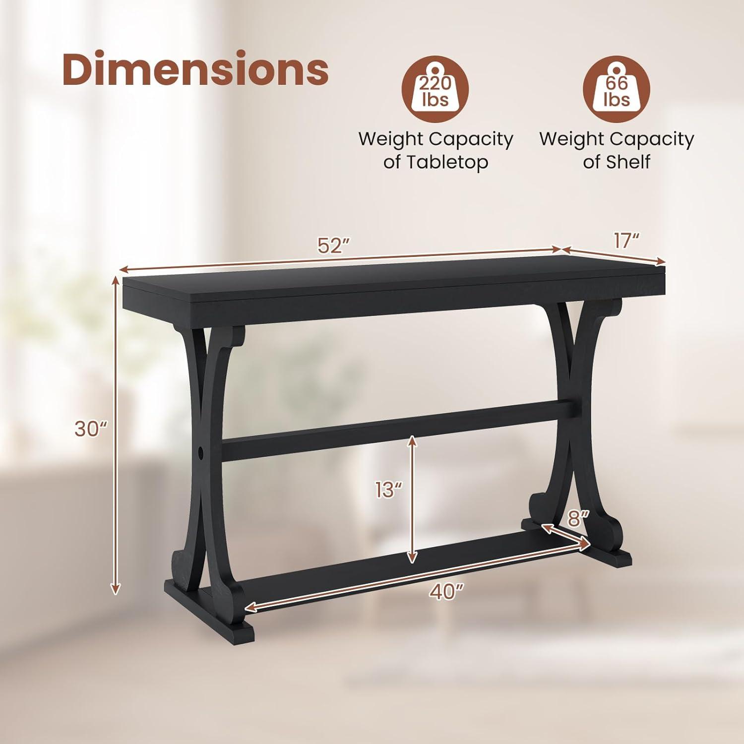 image:imageGiantex 52 Narrow Console Table Vintage Accent Entryway Table with Open Storage Shelf Long Wooden Behind Couch Sofa Table with Antitip Kit for Small Spaces Living Room Hallway BlackBlack