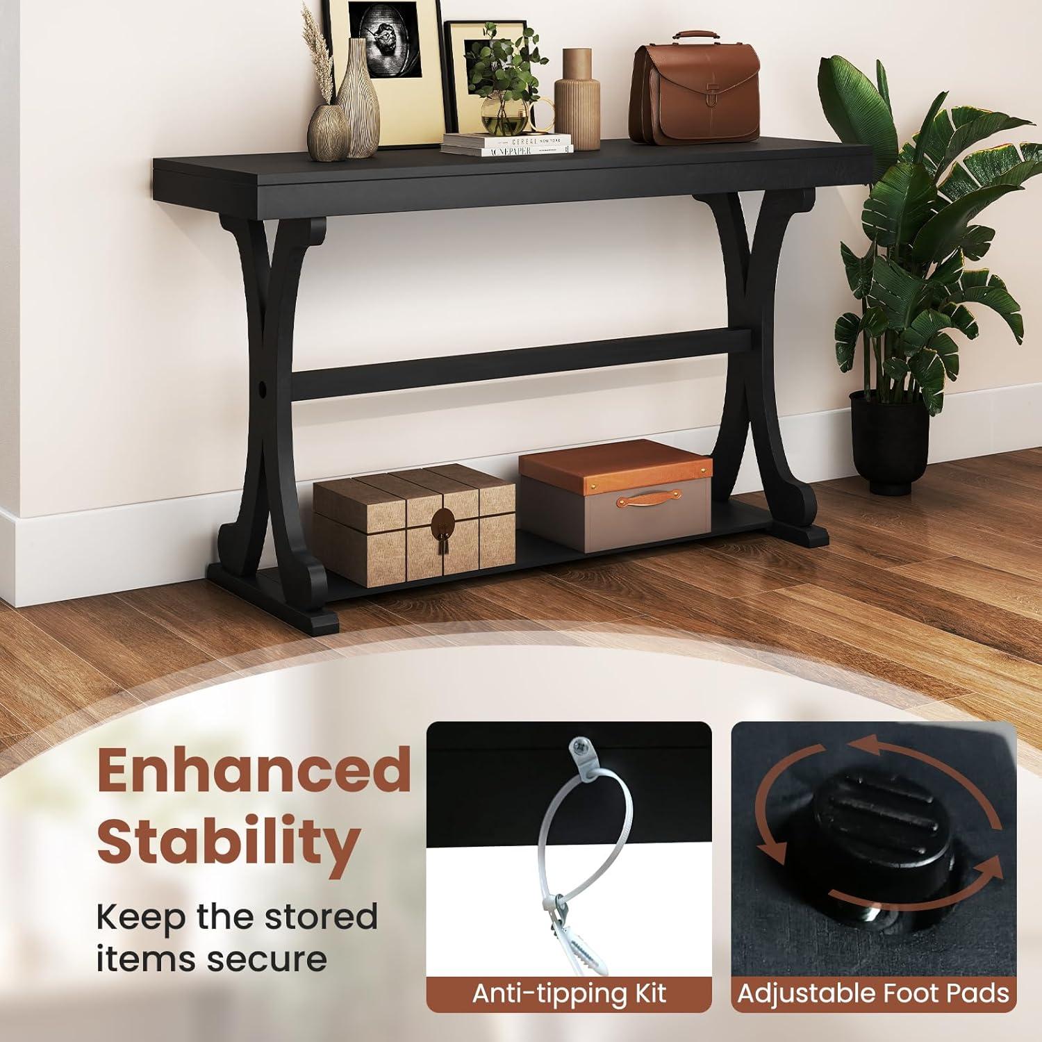 image:imageGiantex 52 Narrow Console Table Vintage Accent Entryway Table with Open Storage Shelf Long Wooden Behind Couch Sofa Table with Antitip Kit for Small Spaces Living Room Hallway BlackBlack