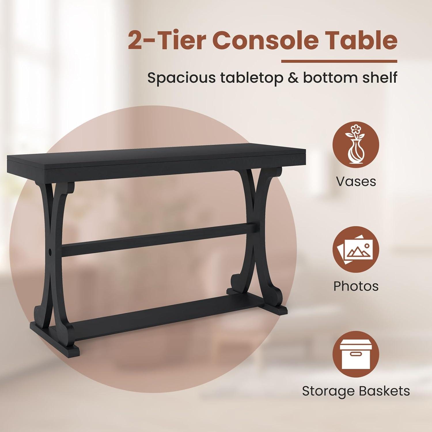 image:imageGiantex 52 Narrow Console Table Vintage Accent Entryway Table with Open Storage Shelf Long Wooden Behind Couch Sofa Table with Antitip Kit for Small Spaces Living Room Hallway BlackBlack