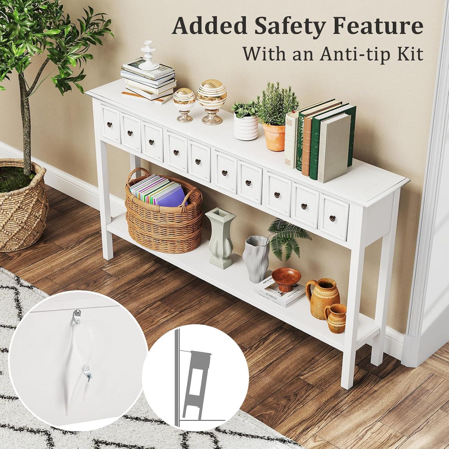 image:imageGiantex 60 Entryway Table Long Narrow Console Table with 4 Drawers and Open Storage Shelf Modern Slim Entry Tables Farmhouse Wooden Sofa Tables with AntiTip Kit for Living Room Hallway BlackWhite