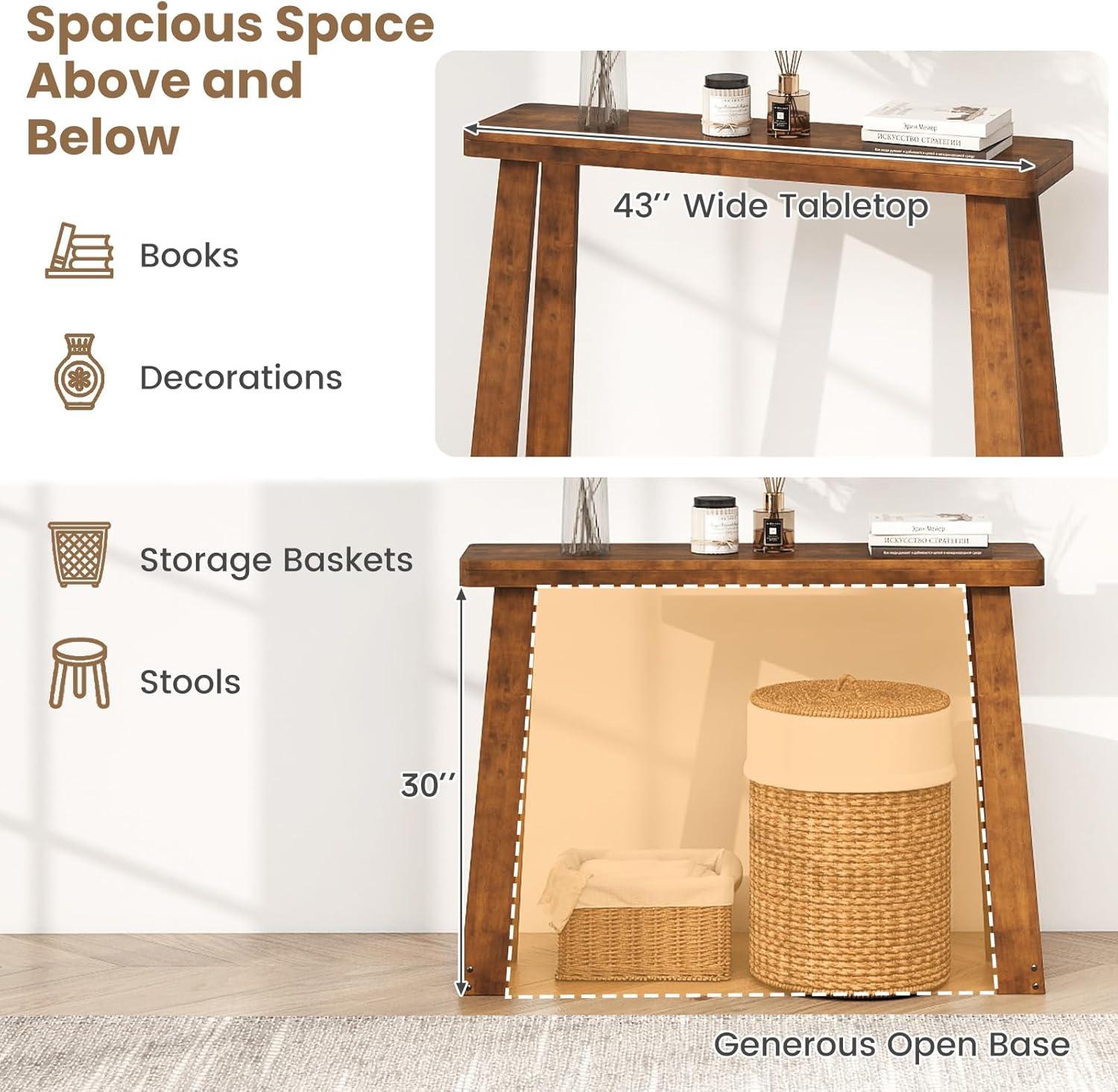 image:imageGiantex Narrow Long Console Table 43 Modern Entryway Table Behind the Couch Rubberwood Accent Sofa Tables for Living Room Foyer Hallway Bedroom Entrance WalnutWalnut