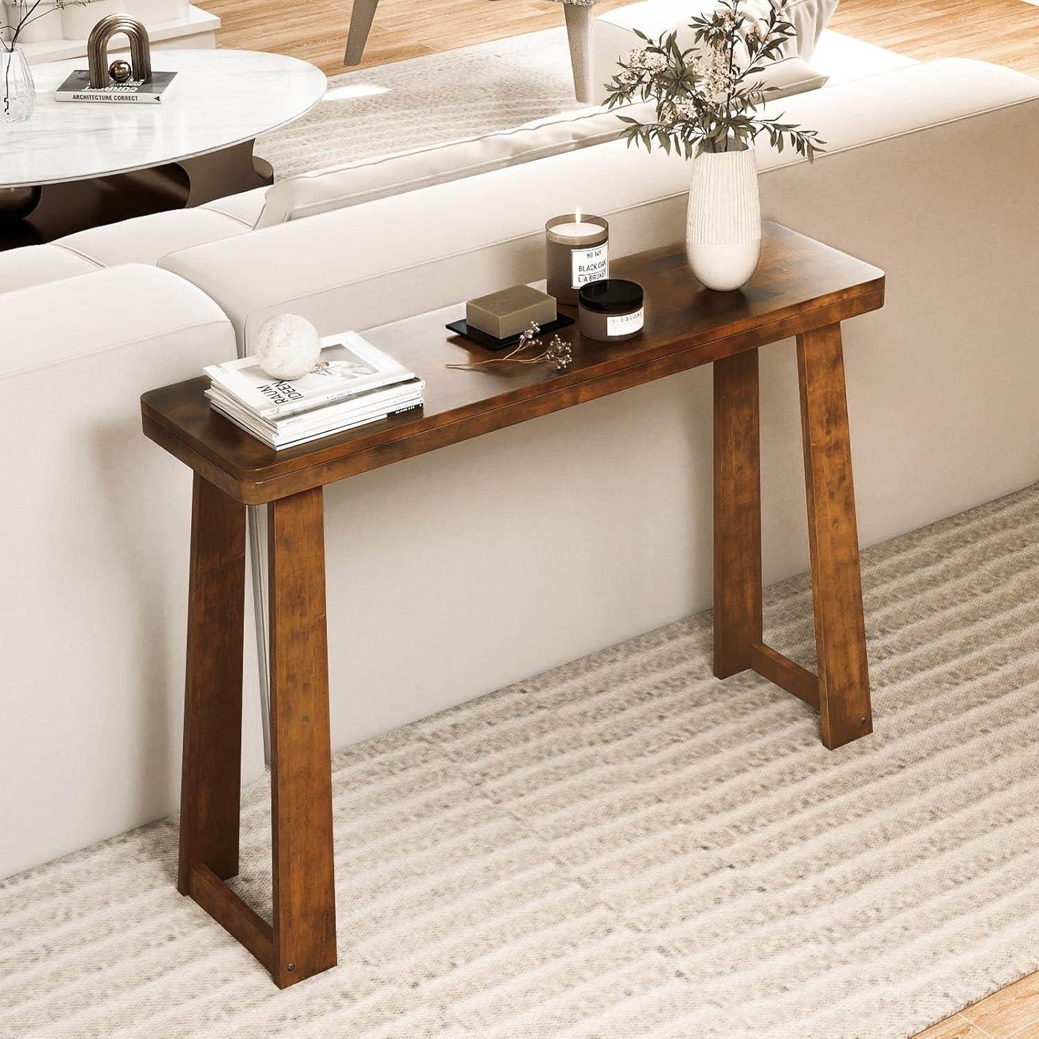 image:imageGiantex Narrow Long Console Table 43 Modern Entryway Table Behind the Couch Rubberwood Accent Sofa Tables for Living Room Foyer Hallway Bedroom Entrance WalnutWalnut