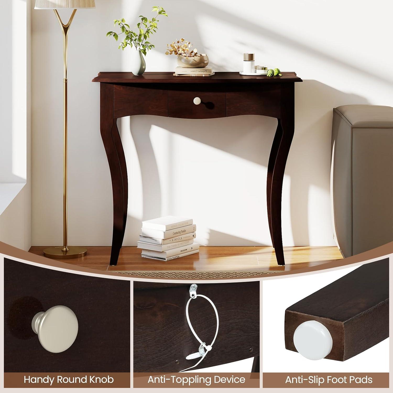 image:imageGiantex Wooden Console Table Chic Accent Entryway Table with Storage Drawers Solid Rubber Wood Legs and Metal Guide Rails Vintage Sofa Tables for Living Room Foyer Bedroom and Entrance