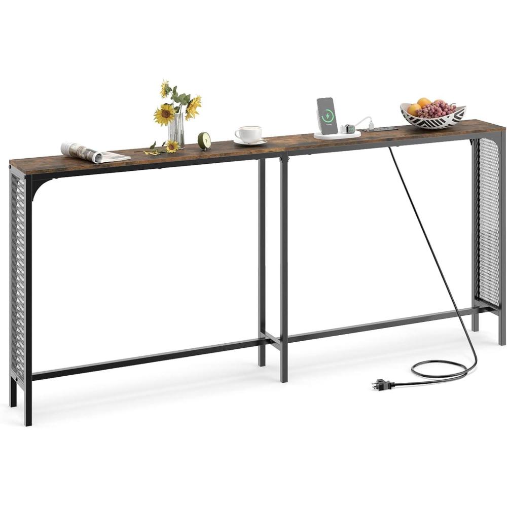 image:imageGiantex 71 Narrow Console Table with 2 Power Outlets and USBC Ports Sofa Tables with Charging Station amp Metal Frame Skinny Behind Couch Tables Long Entryway Tables for Living Room NaturalWhiteRustic Brown Black