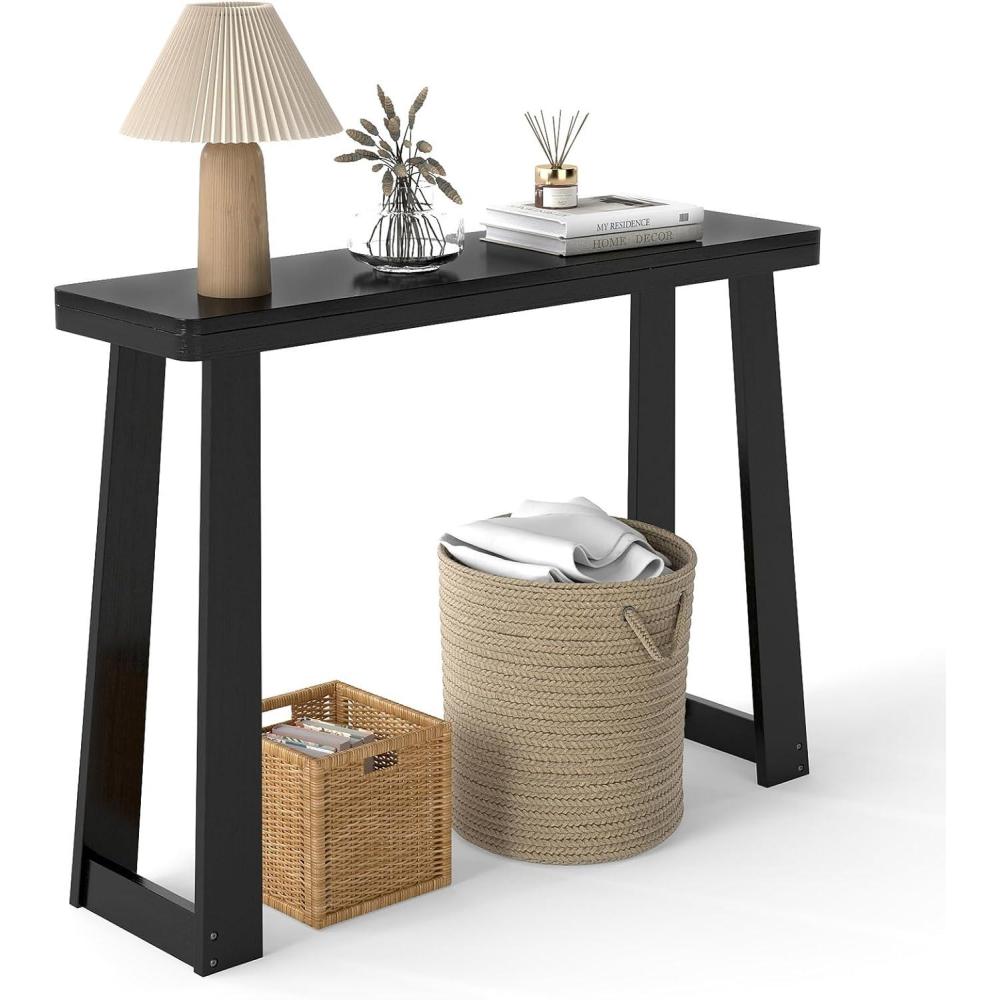 image:imageGiantex Narrow Long Console Table 43 Modern Entryway Table Behind the Couch Rubberwood Accent Sofa Tables for Living Room Foyer Hallway Bedroom Entrance WalnutBlack