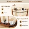 Giantex 2-Tier Glass Console Table, Half Moon Modern Entryway Table with Tempered Glass Top & Open Storage Shelf, Narrow Long Sofa Table for Living Room, Hallway, Foyer, Entrance (Black)(Walnut)