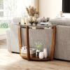 Giantex 2-Tier Glass Console Table, Half Moon Modern Entryway Table with Tempered Glass Top & Open Storage Shelf, Narrow Long Sofa Table for Living Room, Hallway, Foyer, Entrance (Black)(Walnut)
