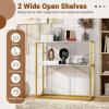 Giantex 36″ Narrow Console Table, 2-Tier Entryway Tables with Faux Marble Top & Heavy-Duty Metal Frame, Behind Couch Table, Modern Sofa Tables with Open Storage Shelves for Entrance, Living Room,Foyer(White+gold)