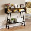 Giantex 71″ Narrow Console Table with 2 Power Outlets and USB-C Ports, Sofa Tables with Charging Station & Metal Frame, Skinny Behind Couch Tables, Long Entryway Tables for Living Room, Natural+White(Black)