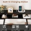 Giantex 71″ Narrow Console Table with 2 Power Outlets and USB-C Ports, Sofa Tables with Charging Station & Metal Frame, Skinny Behind Couch Tables, Long Entryway Tables for Living Room, Natural+White(Black)