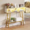 Giantex 71″ Narrow Console Table with 2 Power Outlets and USB-C Ports, Sofa Tables with Charging Station & Metal Frame, Skinny Behind Couch Tables, Long Entryway Tables for Living Room, Natural+White(White + Gold)