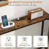 Giantex 71″ Narrow Console Table with 2 Power Outlets and USB-C Ports, Sofa Tables with Charging Station & Metal Frame, Skinny Behind Couch Tables, Long Entryway Tables for Living Room, Natural+White(Rustic Brown + Black)