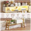 Giantex 71″ Narrow Console Table with 2 Power Outlets and USB-C Ports, Sofa Tables with Charging Station & Metal Frame, Skinny Behind Couch Tables, Long Entryway Tables for Living Room, Natural+White(White + Gold)