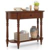 Giantex 2-Tier Console Table, 36″ Retro Entryway Table with Storage Drawer & Elegant Legs, Narrow Wooden Sofa Table with Open Shelf for Living Room, Foyer, Hallway, Bedroom, Entrance (Brown)(Brown)
