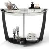 Giantex 2-Tier Glass Console Table, Half Moon Modern Entryway Table with Tempered Glass Top & Open Storage Shelf, Narrow Long Sofa Table for Living Room, Hallway, Foyer, Entrance (Black)(Black)