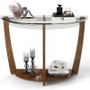 Giantex 2-Tier Glass Console Table, Half Moon Modern Entryway Table with Tempered Glass Top & Open Storage Shelf, Narrow Long Sofa Table for Living Room, Hallway, Foyer, Entrance (Black)(Walnut)