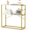 Giantex 36″ Narrow Console Table, 2-Tier Entryway Tables with Faux Marble Top & Heavy-Duty Metal Frame, Behind Couch Table, Modern Sofa Tables with Open Storage Shelves for Entrance, Living Room,Foyer(White+gold)