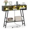 Giantex 71″ Narrow Console Table with 2 Power Outlets and USB-C Ports, Sofa Tables with Charging Station & Metal Frame, Skinny Behind Couch Tables, Long Entryway Tables for Living Room, Natural+White(Black)