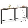 Giantex 71″ Narrow Console Table with 2 Power Outlets and USB-C Ports, Sofa Tables with Charging Station & Metal Frame, Skinny Behind Couch Tables, Long Entryway Tables for Living Room, Natural+White(Rustic Brown + Black)
