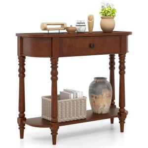 Giantex 2-Tier Console Table, 36″ Retro Entryway Table with Storage Drawer & Elegant Legs, Narrow Wooden Sofa Table with Open Shelf for Living Room, Foyer, Hallway, Bedroom, Entrance (Brown)(Brown)