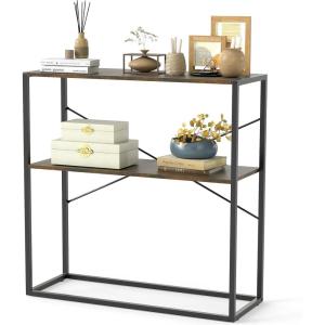 Giantex 36″ Narrow Console Table, 2-Tier Entryway Tables with Faux Marble Top & Heavy-Duty Metal Frame, Behind Couch Table, Modern Sofa Tables with Open Storage Shelves for Entrance, Living Room,Foyer(Rustic Brown+black)