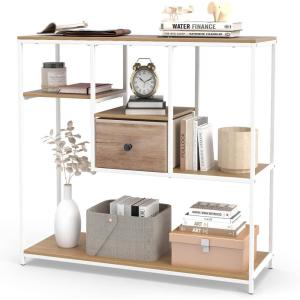 Giantex 40″ Narrow Console Table, Modern Sofa Table with Open Storage Shelves and Removable Drawer, Skinny Behind Couch Tables, Long Entrway Tables for Living Room, Foyer, Hallway (Rustic Brown+Black)(Natural + White)
