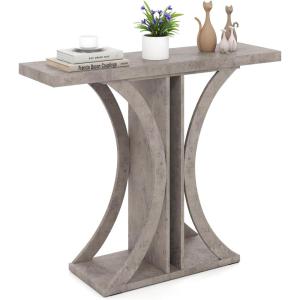 Giantex 40″ Narrow Console Table, T-Shaped Entryway Table with Open Storage Shelve, Industrial Sofa Table Behind Couch, Modern Foyer Table, Accent Table for Living Room, Entrance,Hallway(Rustic Brown)(Grey)