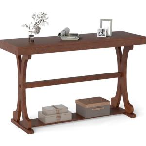 Giantex 52″ Narrow Console Table, Vintage Accent Entryway Table with Open Storage Shelf, Long Wooden Behind Couch Sofa Table with Anti-tip Kit for Small Spaces Living Room Hallway (Black)(Walnut)