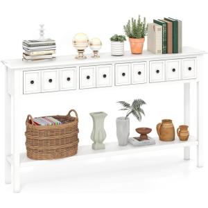 Giantex 60″ Entryway Table, Long Narrow Console Table with 4 Drawers and Open Storage Shelf, Modern Slim Entry Tables, Farmhouse Wooden Sofa Tables with Anti-Tip Kit for Living Room, Hallway (Black)(White)