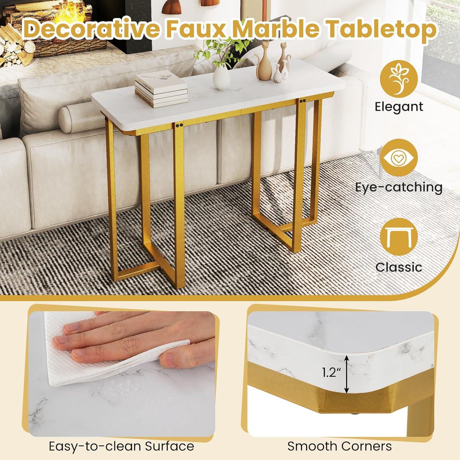 image:imageGiantex 42 Console Table Modern Faux Marble Entryway Table with Geometric Metal Frame Anti Slip Foot Pads Narrow Long Sofa Table Behind Couch for Living Room Hallway Foyer Entrance WhiteWhite
