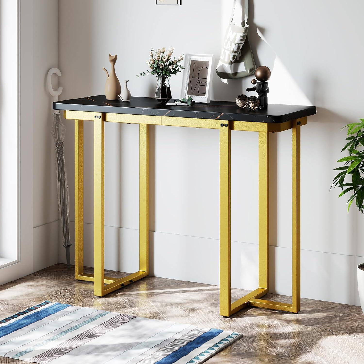 image:imageGiantex 42 Console Table Modern Faux Marble Entryway Table with Geometric Metal Frame Anti Slip Foot Pads Narrow Long Sofa Table Behind Couch for Living Room Hallway Foyer Entrance WhiteBlack