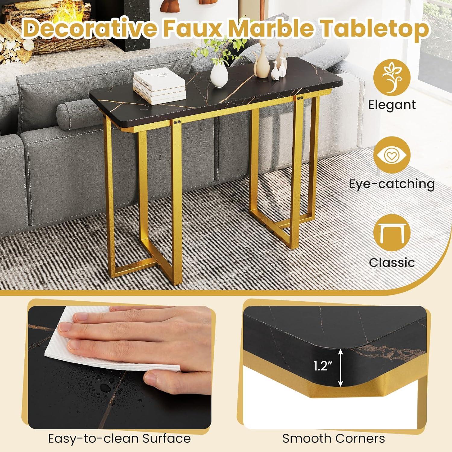 image:imageGiantex 42 Console Table Modern Faux Marble Entryway Table with Geometric Metal Frame Anti Slip Foot Pads Narrow Long Sofa Table Behind Couch for Living Room Hallway Foyer Entrance WhiteBlack