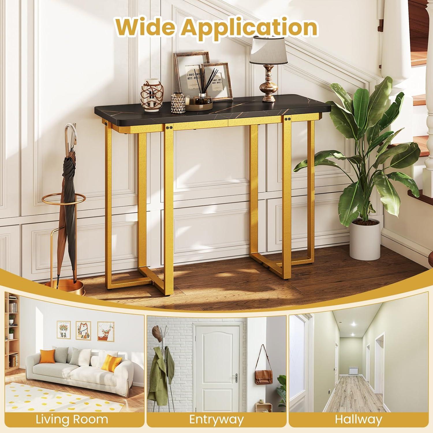 image:imageGiantex 42 Console Table Modern Faux Marble Entryway Table with Geometric Metal Frame Anti Slip Foot Pads Narrow Long Sofa Table Behind Couch for Living Room Hallway Foyer Entrance WhiteBlack