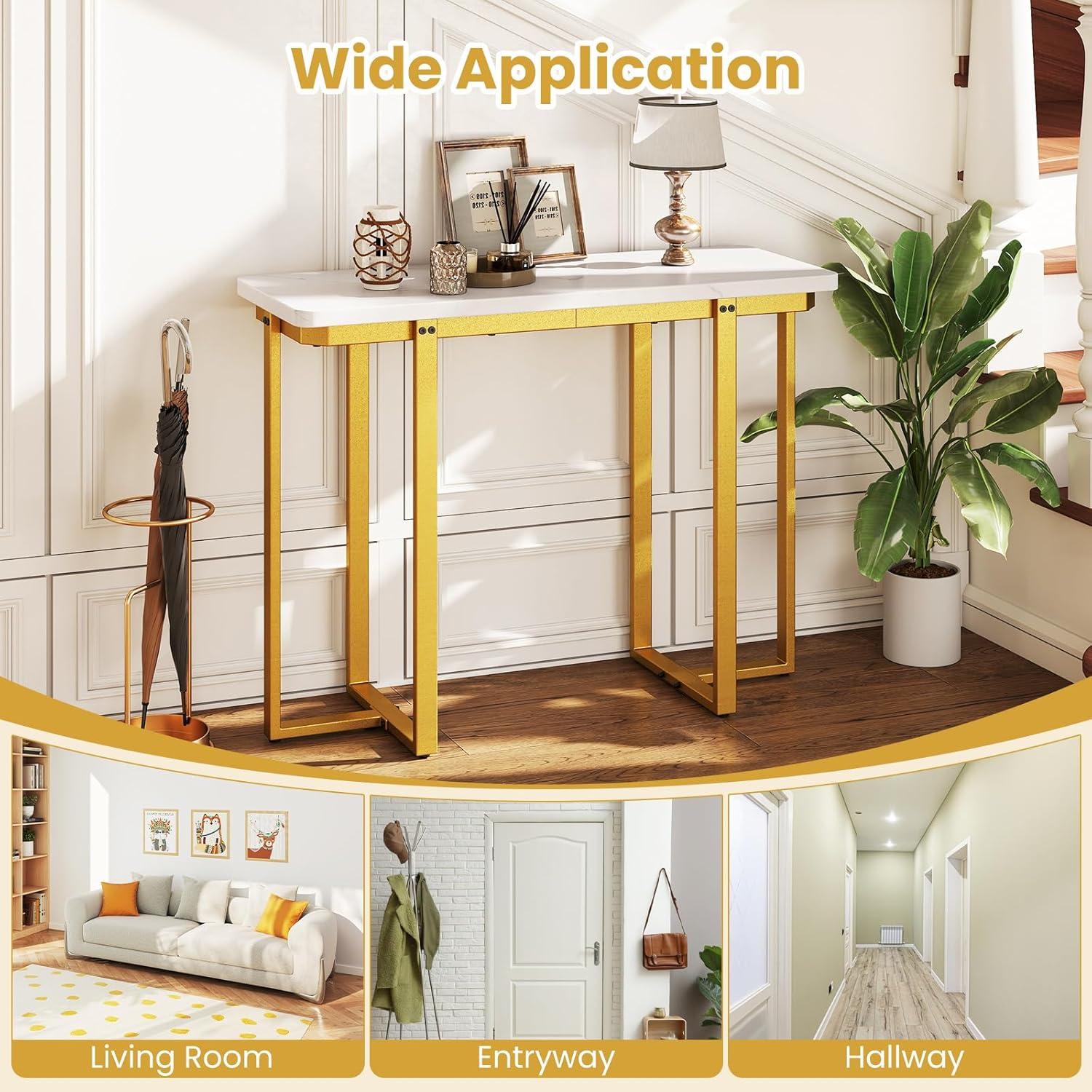 image:imageGiantex 42 Console Table Modern Faux Marble Entryway Table with Geometric Metal Frame Anti Slip Foot Pads Narrow Long Sofa Table Behind Couch for Living Room Hallway Foyer Entrance WhiteWhite