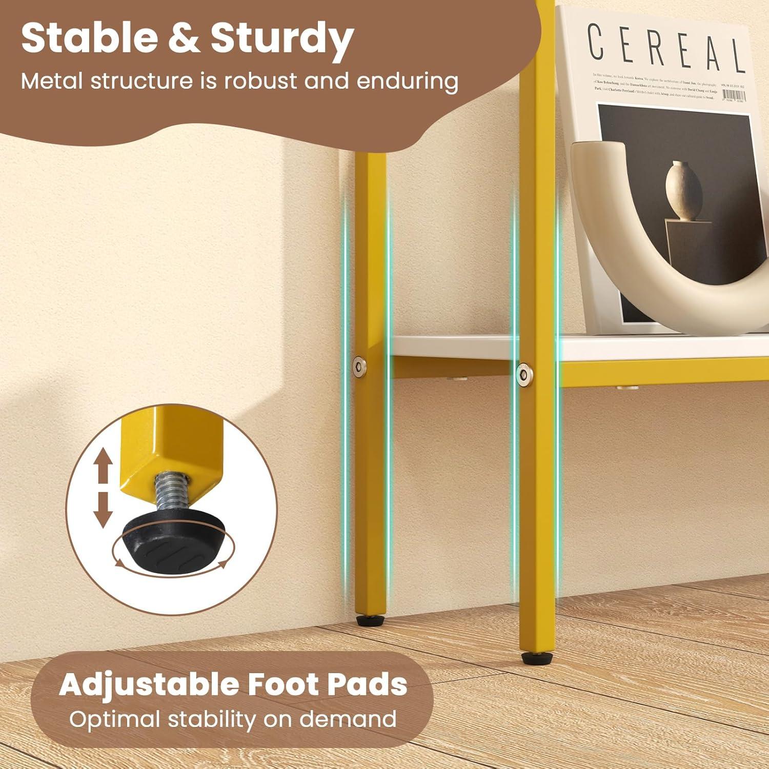 image:imageGiantex 44 Gold Console Table with Shelf Narrow Long Entryway Table with Dual AntiTipping Kits amp Metal Frame 2Tier Sofa Table Behind Couch Hallway Table for Living Room Entrance FoyerWhite Yellow
