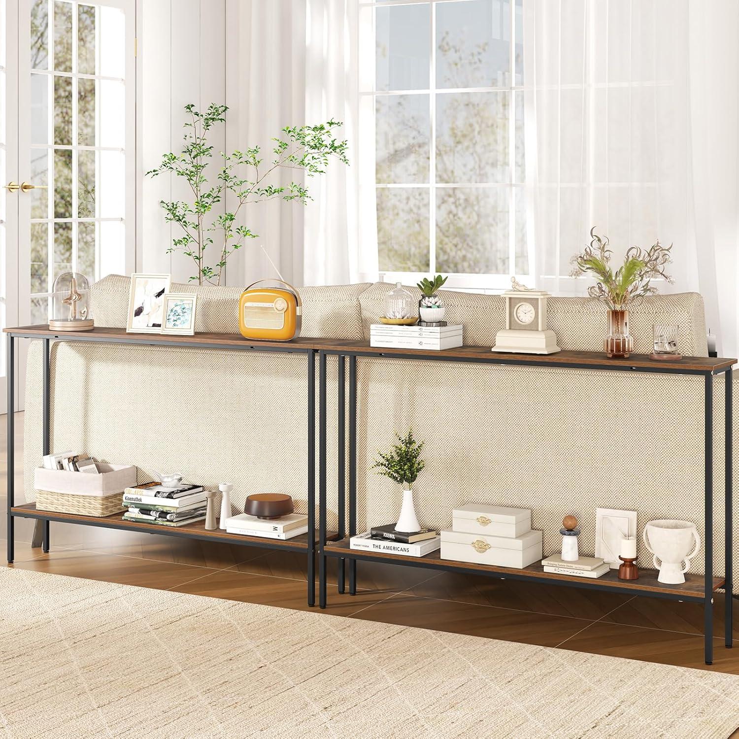 image:imageGiantex 44 Gold Console Table with Shelf Narrow Long Entryway Table with Dual AntiTipping Kits amp Metal Frame 2Tier Sofa Table Behind Couch Hallway Table for Living Room Entrance FoyerRustic Brown Black