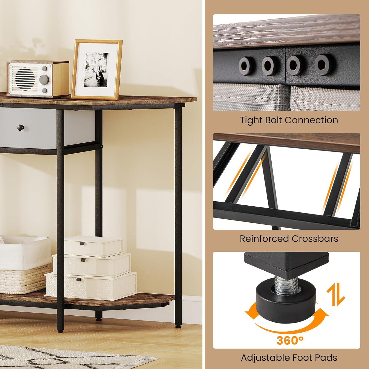 image:imageGiantex 51 Console Table with 2 Drawers 2Tier Narrow Entryway Table with Open Storage Shelf Hexagonal Freestanding Sofa Tables Behind Couch for Living Room Hallway Entrance Rustic Brown