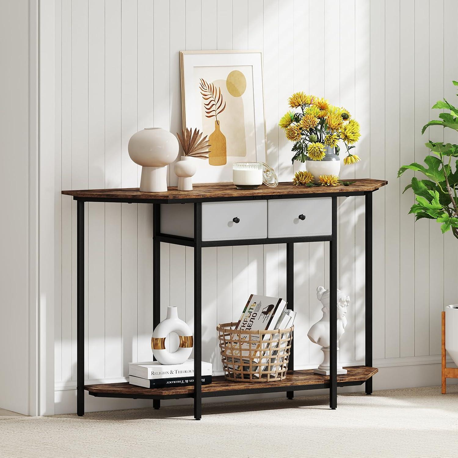 image:imageGiantex 51 Console Table with 2 Drawers 2Tier Narrow Entryway Table with Open Storage Shelf Hexagonal Freestanding Sofa Tables Behind Couch for Living Room Hallway Entrance Rustic Brown