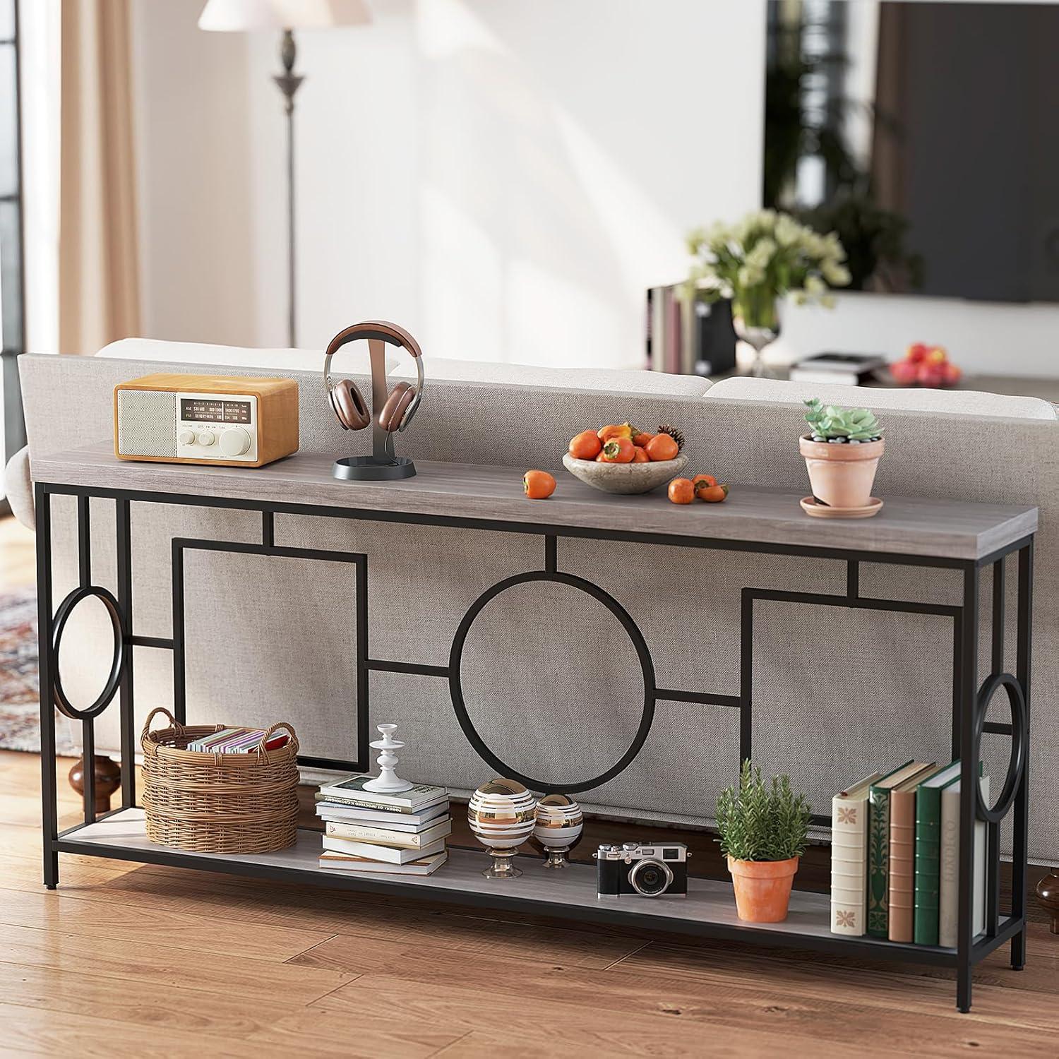 image:imageGiantex 71 Console Table 2Tier ExtraLong Gold Entryway Table wStorage Shelf Faux Marble Top Narrow Sofa Table with Geometric Frame Behind Couch Entry Table for Living Room Hallway FoyerModern